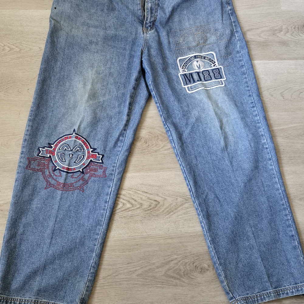 Machine Blue Relaxed Fit Jeans with Distressed Look